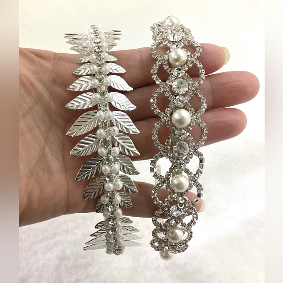 Silver Rhinestones Pearl Headbands Wedding Bride - Picture 1 of 5
